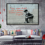 Quotes Stencil Street Banksy Street Art Framed Canvas Prints Wall Art, Floating Frame, Large Canvas Home Decor