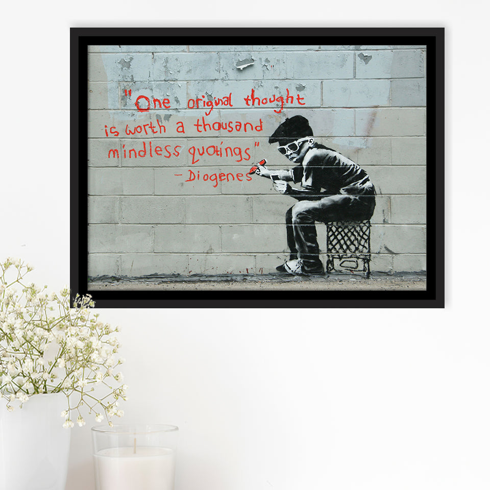 Quotes Stencil Street Banksy Street Art Framed Canvas Prints Wall Art, Floating Frame, Large Canvas Home Decor