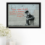 Quotes Stencil Street Banksy Street Art Framed Canvas Prints Wall Art, Floating Frame, Large Canvas Home Decor