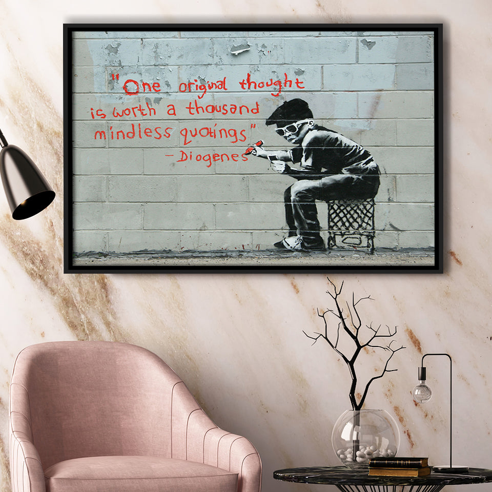 Quotes Stencil Street Banksy Street Art Framed Canvas Prints Wall Art, Floating Frame, Large Canvas Home Decor