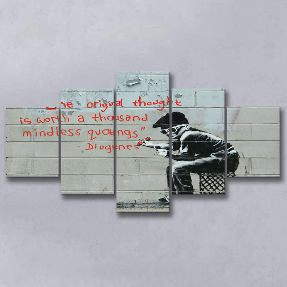Quotes Stencil Street Banksy Street Art, 5 Panel Canvas Prints Wall Art,Mixed Canvas, Large Canvas