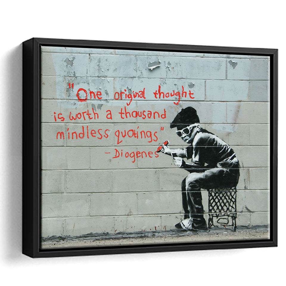 Quotes Stencil Street Banksy Street Art Framed Canvas Prints Wall Art, Floating Frame, Large Canvas Home Decor