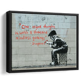 Quotes Stencil Street Banksy Street Art Framed Canvas Prints Wall Art, Floating Frame, Large Canvas Home Decor