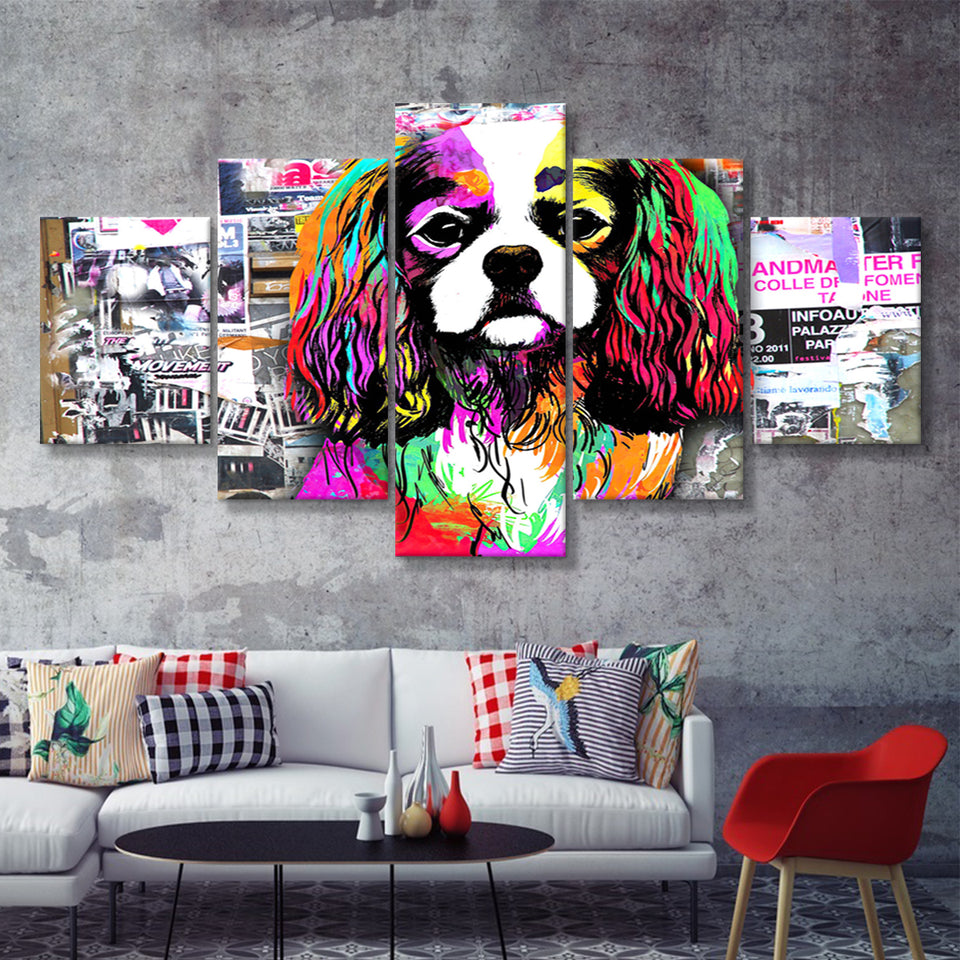 Rainbow Splash Cocker Spaniel Pet Lover Canvas 5 Pieces Prints Wall Art Decor - Painting Canvas, Multi Panels, Canvas Print