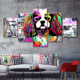 Rainbow Splash Cocker Spaniel Pet Lover Canvas 5 Pieces Prints Wall Art Decor - Painting Canvas, Multi Panels, Canvas Print