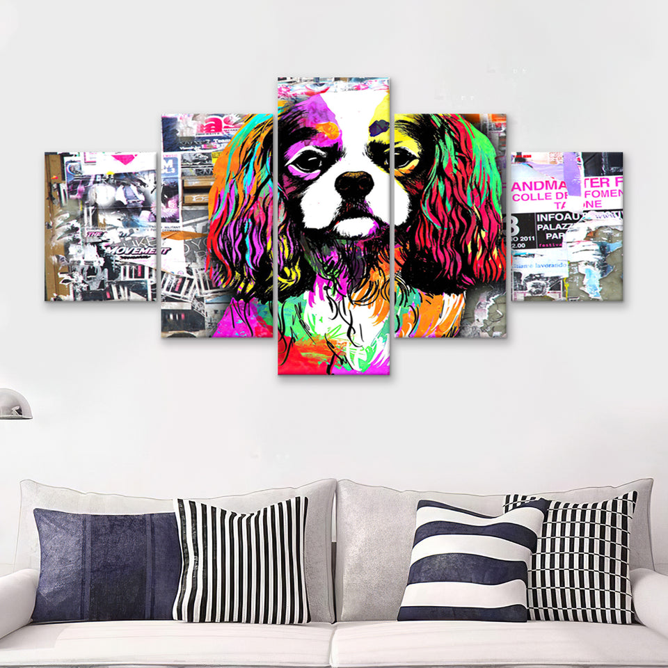 Rainbow Splash Cocker Spaniel Pet Lover Canvas 5 Pieces Prints Wall Art Decor - Painting Canvas, Multi Panels, Canvas Print