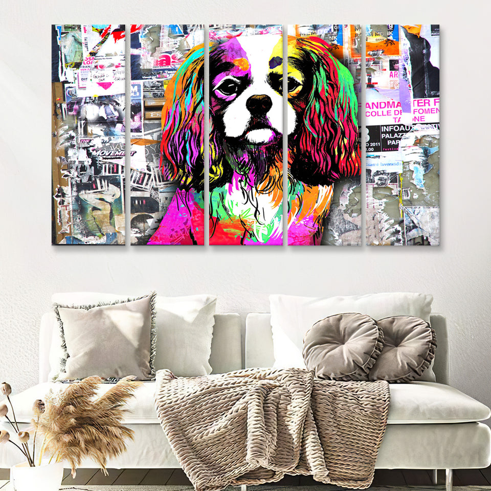 Rainbow Splash Cocker Spaniel Pet Lover Canvas 5 Piece B Prints Wall Art Decor - Painting Canvas, Multi Panels, Canvas Prints