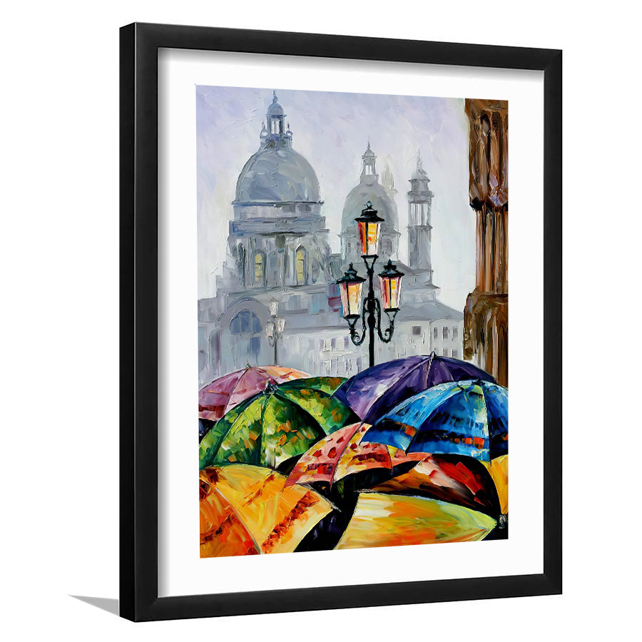 Rainy Day With Umbrella In Venice Framed Art Prints - Framed Prints, Painting Prints,Prints for Sale,White Border