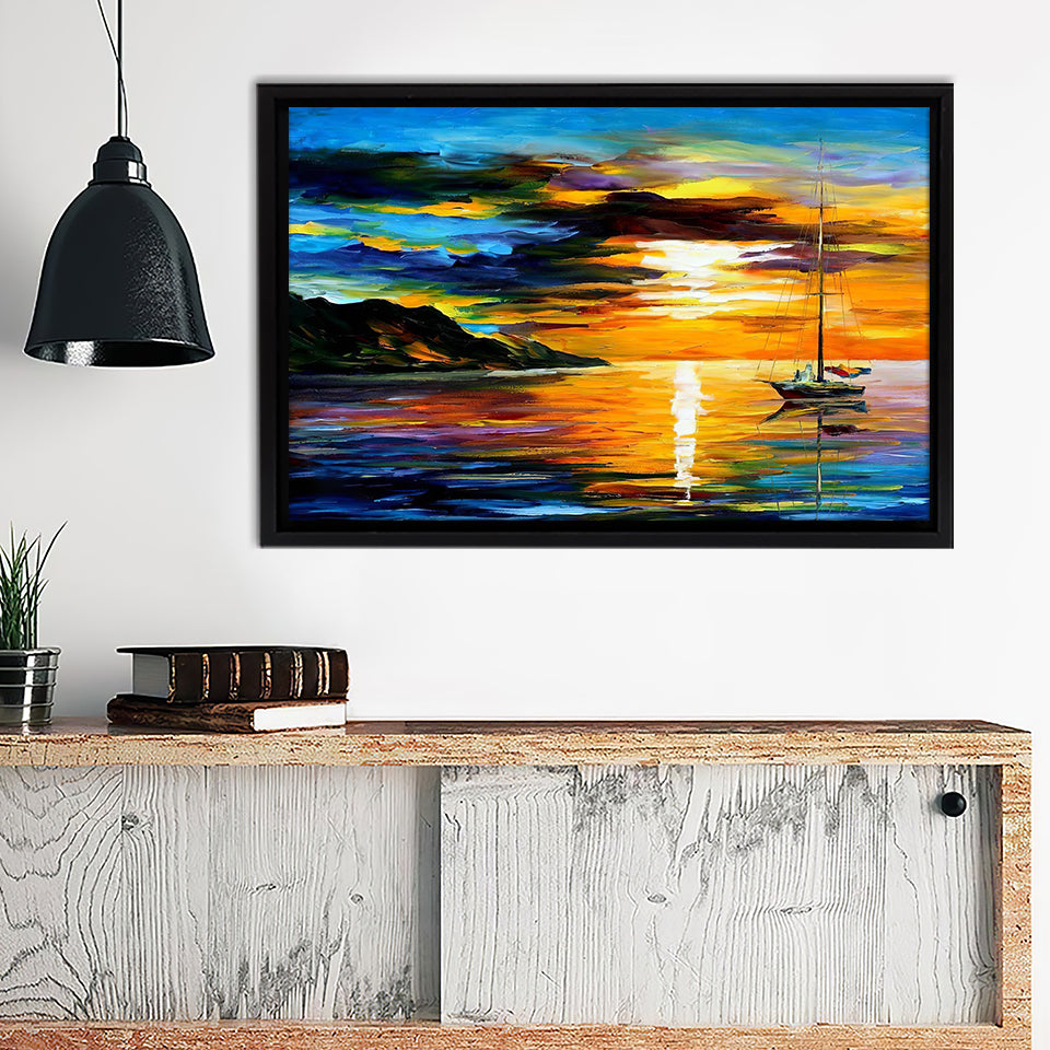 Romantic Sailing With The Sun Canvas Wall Art - Canvas Print, Framed Canvas, Painting Canvas