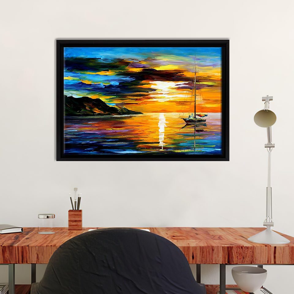 Romantic Sailing With The Sun Canvas Wall Art - Canvas Print, Framed Canvas, Painting Canvas