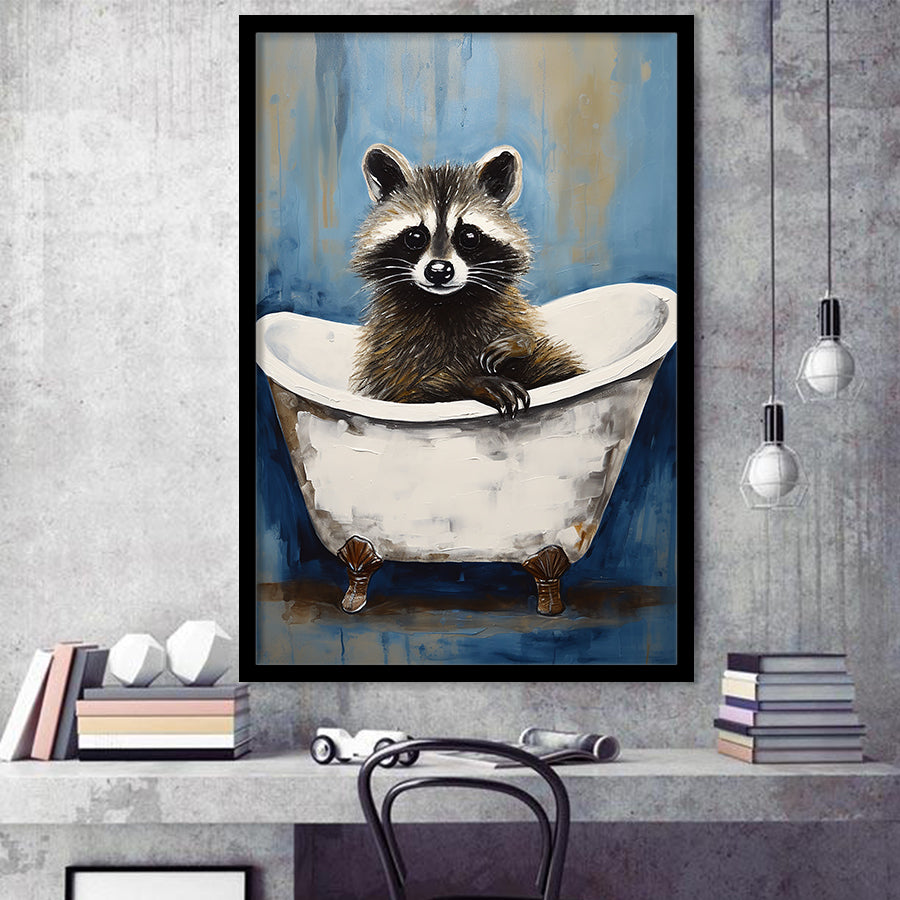 Raccoon In Bathtube Bathroom Ar Painting, Painting Art, Framed Art Prints Wall Decor