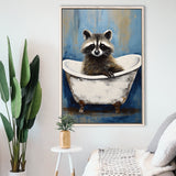 Raccoon In Bathtube Bathroom Ar Painting,Framed Canvas Prints,Floating Frame, Wall Art Home Decor