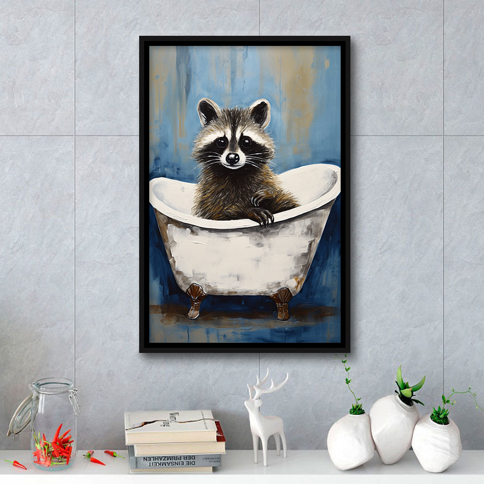 Raccoon In Bathtube Bathroom Ar Painting,Framed Canvas Prints,Floating Frame, Wall Art Home Decor