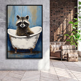 Raccoon In Bathtube Bathroom Ar Painting,Framed Canvas Prints,Floating Frame, Wall Art Home Decor