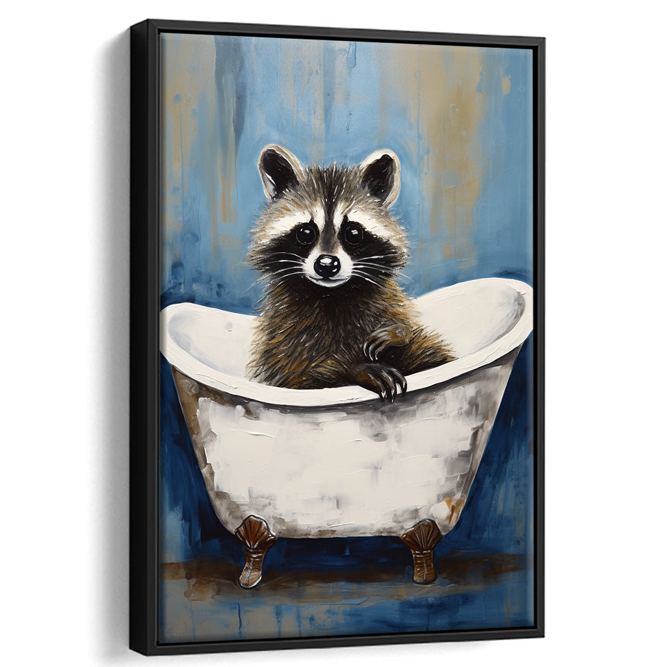 Raccoon In Bathtube Bathroom Ar Painting,Framed Canvas Prints,Floating Frame, Wall Art Home Decor