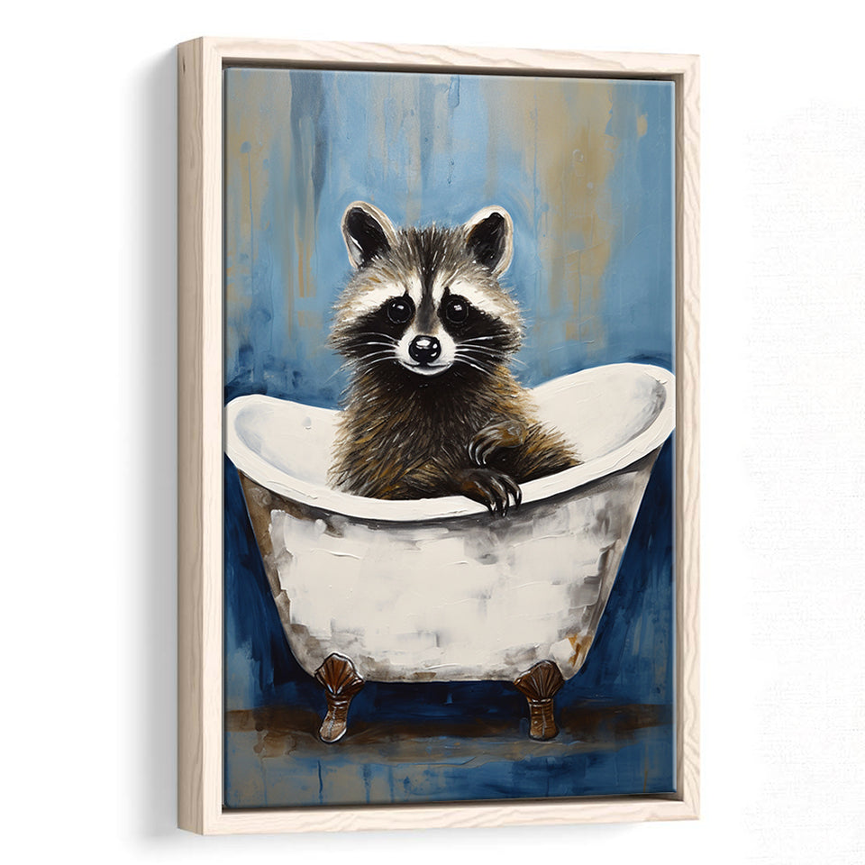 Raccoon In Bathtube Bathroom Ar Painting,Framed Canvas Prints,Floating Frame, Wall Art Home Decor