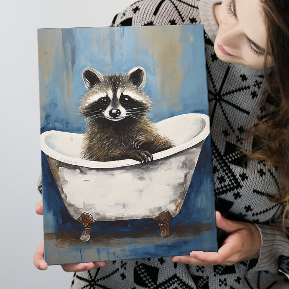 Raccoon In Bathtube Bathroom Ar Painting, Painting Art, Canvas Prints Wall Art Home Decor
