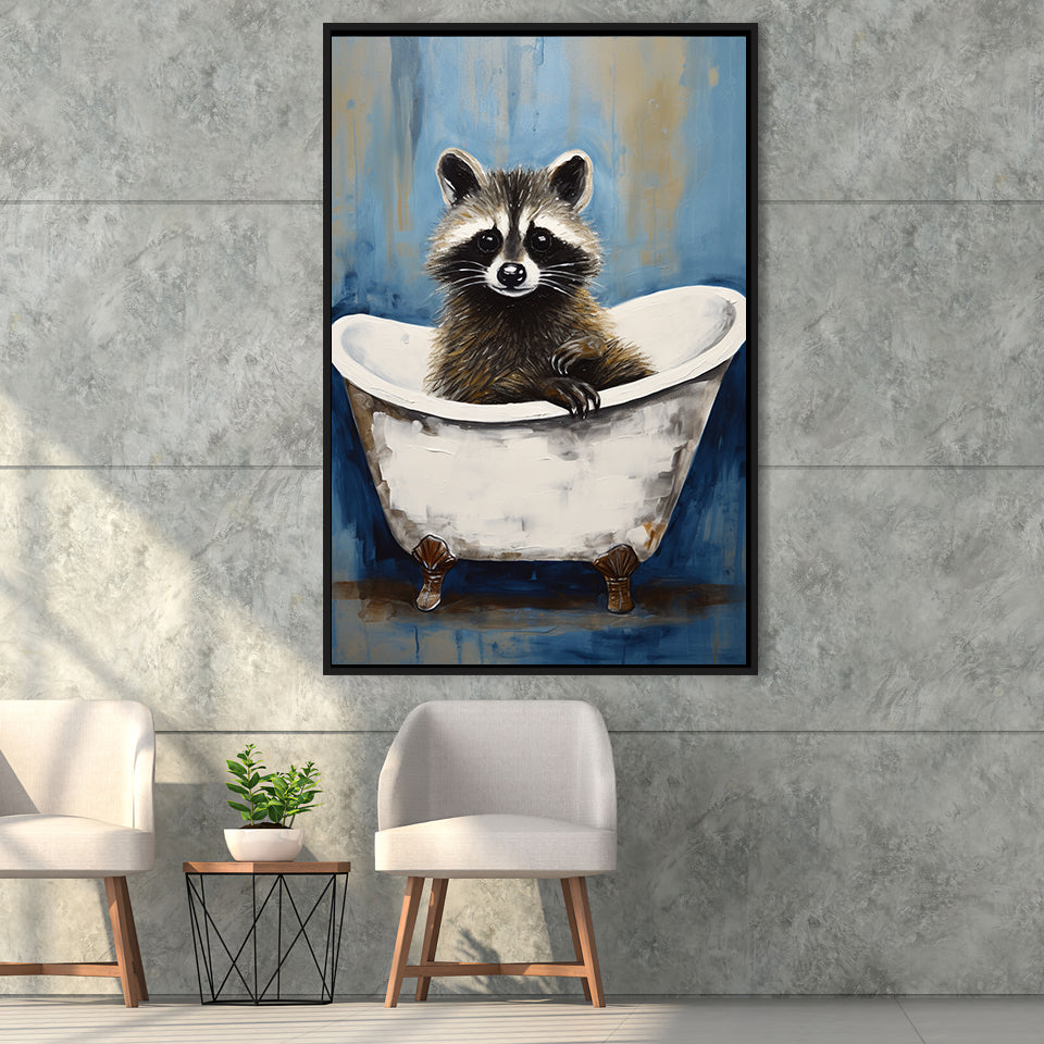 Raccoon In Bathtube Bathroom Ar Painting,Framed Canvas Prints,Floating Frame, Wall Art Home Decor