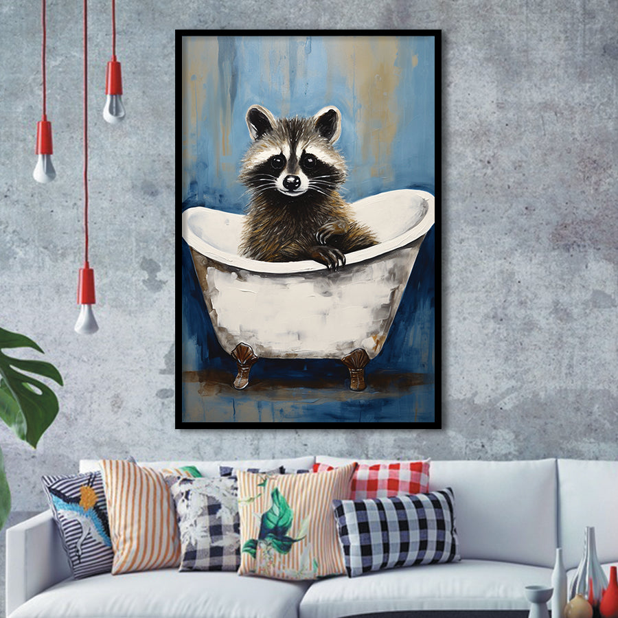Raccoon In Bathtube Bathroom Ar Painting, Painting Art, Framed Art Prints Wall Decor
