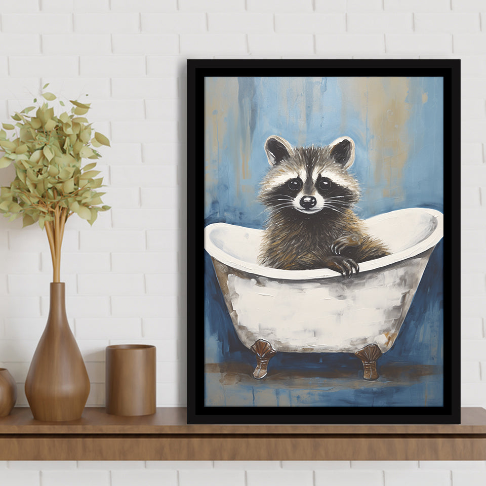 Raccoon In Bathtube Bathroom Ar Painting,Framed Canvas Prints,Floating Frame, Wall Art Home Decor