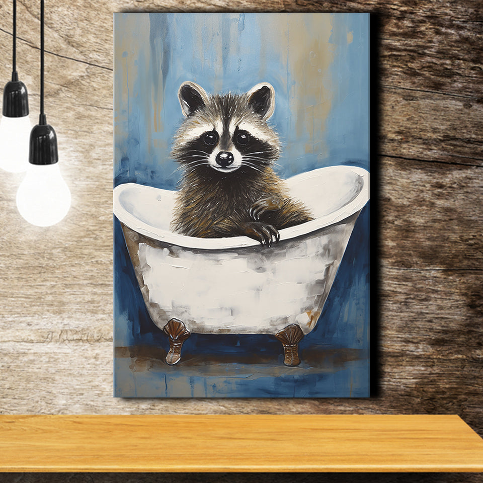 Raccoon In Bathtube Bathroom Ar Painting, Painting Art, Canvas Prints Wall Art Home Decor