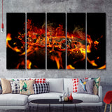 Racing Car With Fire F1 Art Car Decor 5 Pieces B Canvas Prints Wall Art - Painting Canvas,Wall Decor, Multi Panel,5 Panels