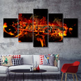 Racing Car With Fire F1 Art Car Decor 5 Pieces Canvas Prints Wall Art - Painting Canvas,Wall Decor, Multi Panel,5 Panels