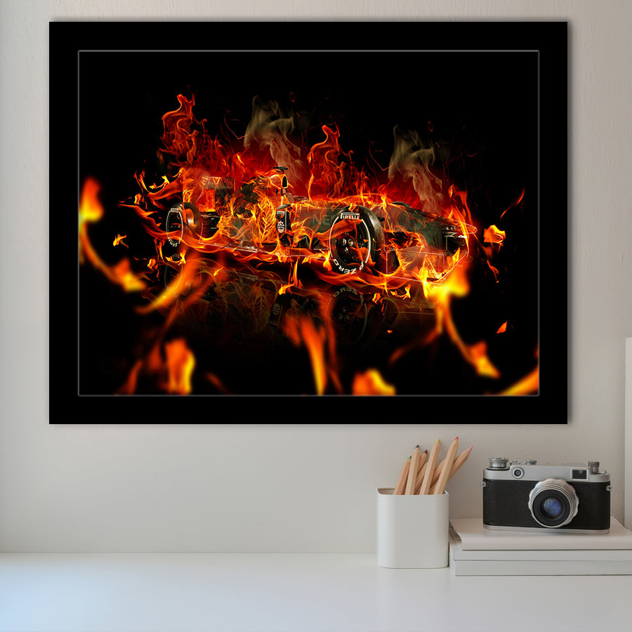 Racing Car With Fire F1 Art Car Decor Framed Art Prints Wall Decor - Painting Prints,Wall Art, Framed Picture,For Sale
