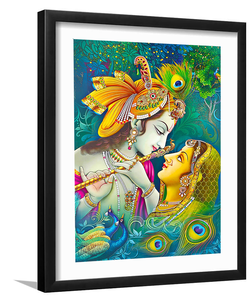 Radhe Krishna In Garden - Framed Prints, Painting Art, Art Print, Framed Art, Black Frame