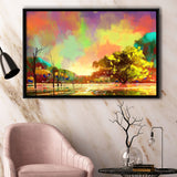 Rainy Day Painting, Autumn Colorful Landscape Framed Canvas Prints Wall Art Home Decor,Floating Frame