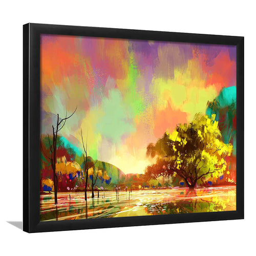 Rainy Day Painting, Autumn Colorful Landscape Framed Art Prints, Wall Art,Home Decor,Framed Picture
