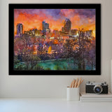 Raleigh North Carolina Usa Skyline City Art Watercolor Framed Art Prints Wall Art Decor,Framed Picture