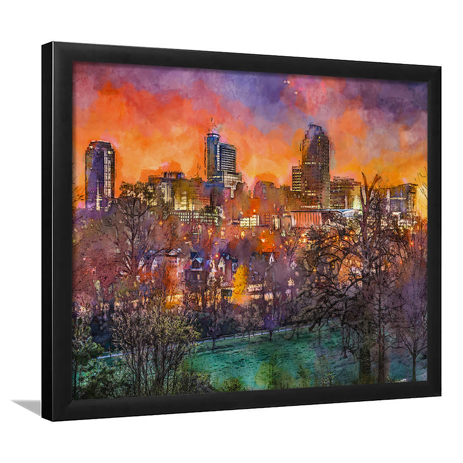 Raleigh North Carolina Usa Skyline City Art Watercolor Framed Art Prints Wall Art Decor,Framed Picture