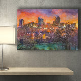 Raleigh North Carolina Usa Skyline City Art Watercolor Canvas Prints Wall Art Home Decor, Large Canvas