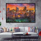 Raleigh North Carolina Usa Skyline City Art Watercolor Framed Canvas Prints Wall Art Home Decor,Floating Frame