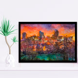Raleigh North Carolina Usa Skyline City Art Watercolor Framed Art Prints Wall Art Decor,Framed Picture