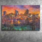 Raleigh North Carolina Usa Skyline City Art Watercolor Canvas Prints Wall Art Home Decor, Large Canvas