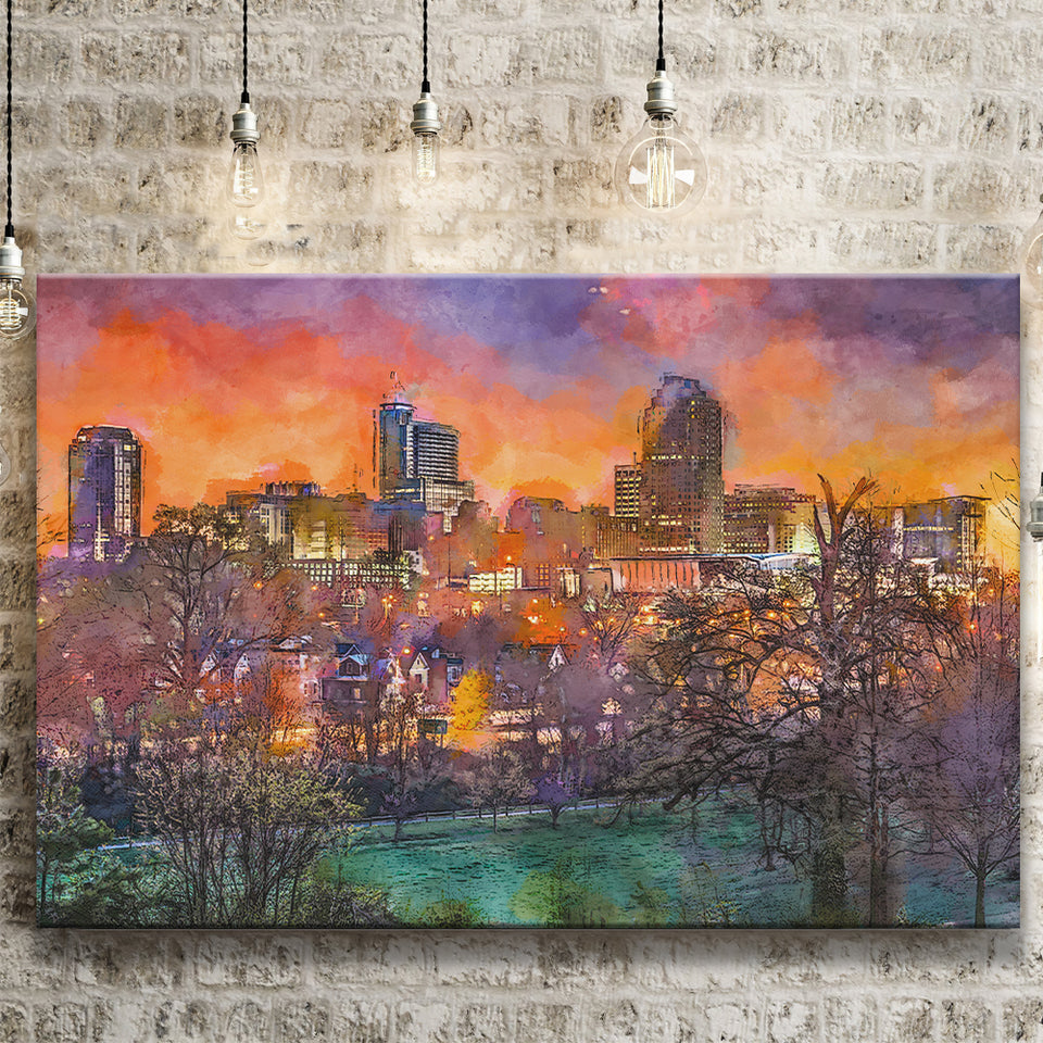 Raleigh North Carolina Usa Skyline City Art Watercolor Canvas Prints Wall Art Home Decor, Large Canvas