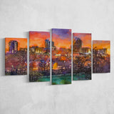 Raleigh North Carolina Usa Skyline 5 Pieces Mixed Canvas Prints Wall Art Home Decor