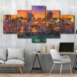 Raleigh North Carolina Usa Skyline 5 Pieces Mixed Canvas Prints Wall Art Home Decor