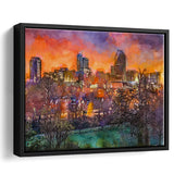 Raleigh North Carolina Usa Skyline City Art Watercolor Framed Canvas Prints Wall Art Home Decor,Floating Frame