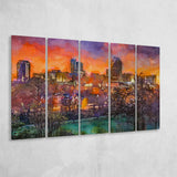 Raleigh North Carolina Usa Skyline 5 Pieces Extra Large Canvas Prints Wall Art Home Decor
