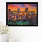 Raleigh North Carolina Usa Skyline City Art Watercolor Framed Canvas Prints Wall Art Home Decor,Floating Frame