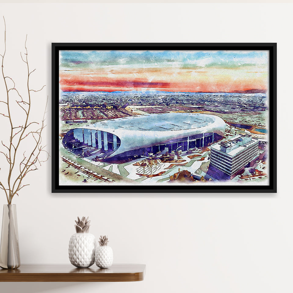 Rams Football Stadium SoFi Stadium Watercolor, Sport Art Prints Fan Gift, Framed Canvas Prints Wall Art Decor
