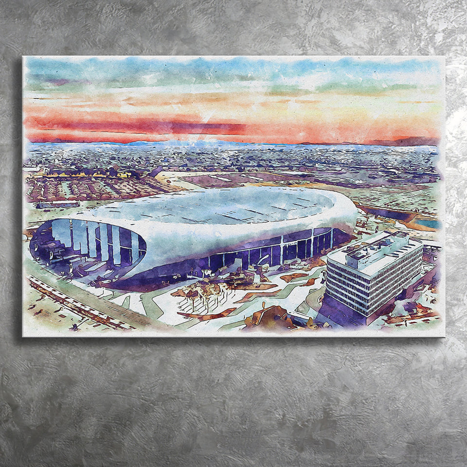 Rams Football Stadium SoFi Stadium Watercolor, Sport Art Prints Fan Gift, Canvas Prints Wall Art Decor
