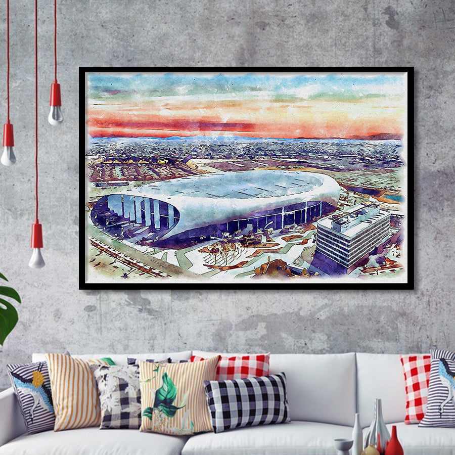 Rams Football Stadium SoFi Stadium Watercolor, Sport Prints Fan Gift, Framed Art Prints Wall Art Decor