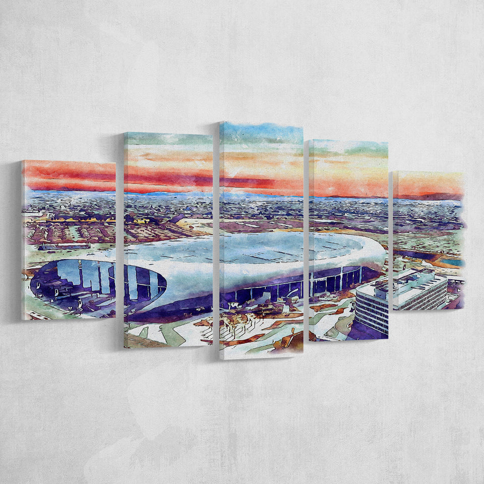 Rams Football Stadium SoFi Stadium Watercolor, 5 Pieces, Multi Panel Canvas Prints Wall Art Decor