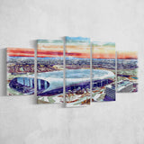 Rams Football Stadium SoFi Stadium Watercolor, 5 Pieces, Multi Panel Canvas Prints Wall Art Decor