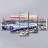 Rams Football Stadium SoFi Stadium Watercolor, 5 Pieces, Multi Panel Canvas Prints Wall Art Decor