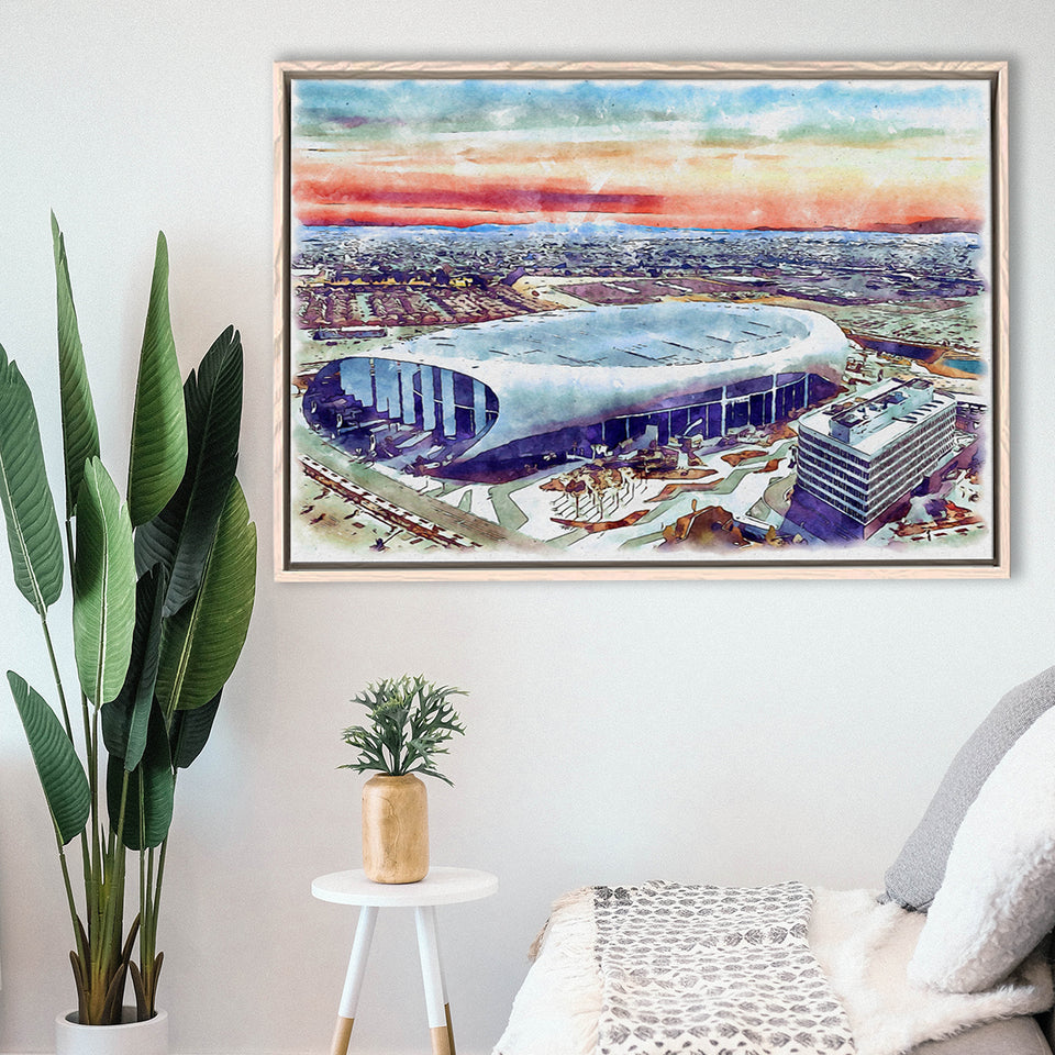 Rams Football Stadium SoFi Stadium Watercolor, Sport Art Prints Fan Gift, Framed Canvas Prints Wall Art Decor